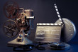 Photo: old film projector and movie objects old film projector and movie objects
