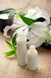 Face/body care concept: lily flower with creams Face/body care concept: lily flower with creams