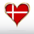 Vector illustration of Denmark flag in golden heart
