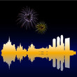 Moscow silhouette skyline with heart shape fireworks