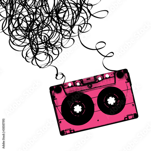 Vector: Audiocassette tape with tangled. Vector illustration. Audiocassette tape with tangled. Vector illustration.