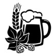 Vector black beer icon with hops.