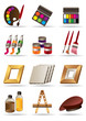 Painting materials  and tools for artists icons set
