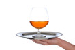 Brandy Snifter on tray held by wonams hand