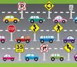 vector cars and road signs