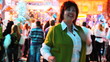 woman dances on New Years party in tv studio woman dances on New Years party in tv studio