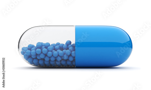 Illustration: Blue medical pill 3D. Vitamins. Isolated on white background Blue medical pill 3D. Vitamins. Isolated on white background