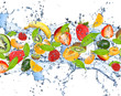 Fresh fruits in water splash, isolated on white background