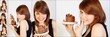 Vignettes femme et gâteau chocolat