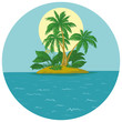 Island with palm and sun