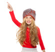 kid girl winter dancing with red shirt and fur hat