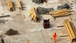 worker runs on building site among materials