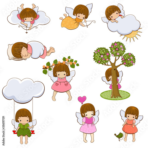 Vector: Set of little angel girls. Cupids. Isolated. Set of little angel girls. Cupids. Isolated.