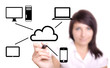 young woman drawing cloud computing diagram