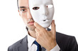 Industrial espionage concept with masked businessman