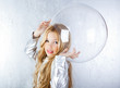 Astronaut girl with silver uniform and glass helmet Astronaut girl with silver uniform and glass helmet
