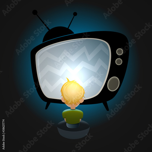 Illustration: kind fernsehen cartoon einsam kind fernsehen cartoon einsam