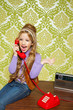 kid girl retro talking busybody in red telephone