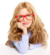 Photo: blond fashion kid girl with glasses portrait on white blond fashion kid girl with glasses portrait on white