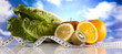 Vegetable and fruit fitness and blue sky