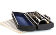 Antique clarinet in case and notebook with notes isolated Antique clarinet in case and notebook with notes isolated