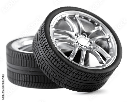 Photo: Car wheels on white background. Car wheels on white background.
