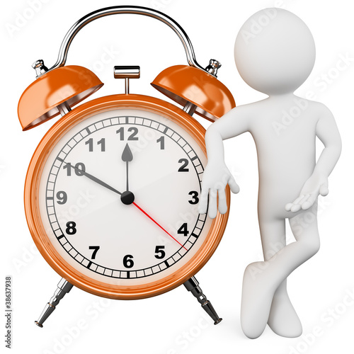 Illustration: 3D man with a huge alarm clock 3D man with a huge alarm clock