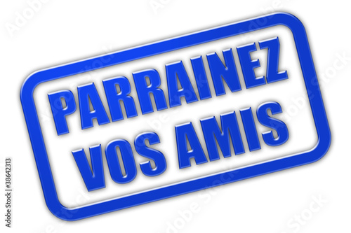 Illustration: Stempel blau glas PARRAINEZ VOS AMIS Stempel blau glas PARRAINEZ VOS AMIS