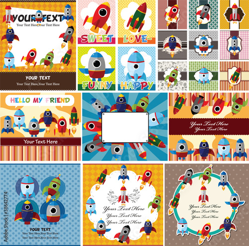 Vector: cartoon spaceship card cartoon spaceship card