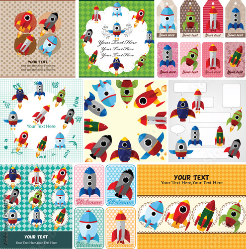Vector: cartoon spaceship card cartoon spaceship card