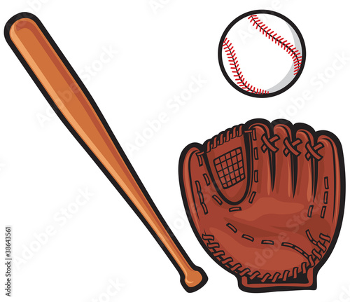 Vector: baseball glove, ball and bat baseball glove, ball and bat