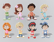 Set of 8 cute happy cartoon kids Set of 8 cute happy cartoon kids