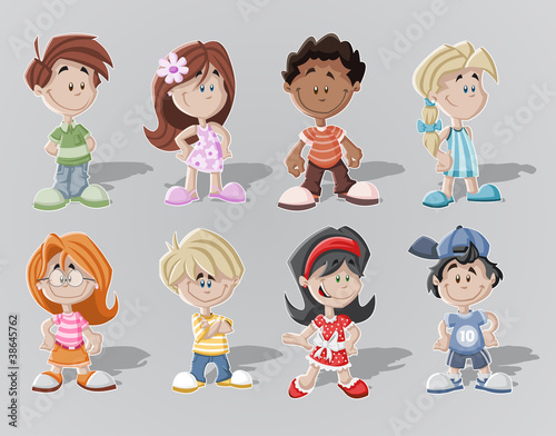 Vector: Set of 8 cute happy cartoon kids Set of 8 cute happy cartoon kids