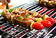 Sizzling barbecue sticks with meat and vegetables