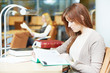 young student girl study with book in library