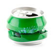 Crumpled can on white background.