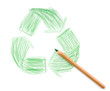 Photo: Recycle sign drawing on white background. Recycle sign drawing on white background.