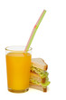 Sandwich with of orange juice.