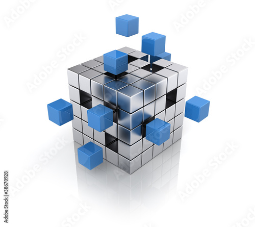 Illustrazione: teamwork business concept - cube assembling from blocks teamwork business concept - cube assembling from blocks
