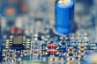 Closeup of circuit board with many elements