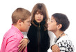 Teenage girl and two angry teenage boys that want to fight
