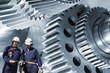 steel workers and gears machinery