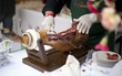 Jamon iberico (prosciutto) ham slicing Jamon iberico (prosciutto) ham slicing