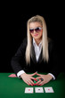 Attractive girl playing poker
