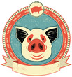 Pig head label on old paper texture.Vintage style Pig head label on old paper texture.Vintage style