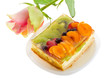 Photo: curd cake with fruits and rose curd cake with fruits and rose