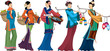 Vector: Beautiful Chinese sellers with goods Beautiful Chinese sellers with goods