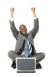 african man sitting on white background withe laptop
