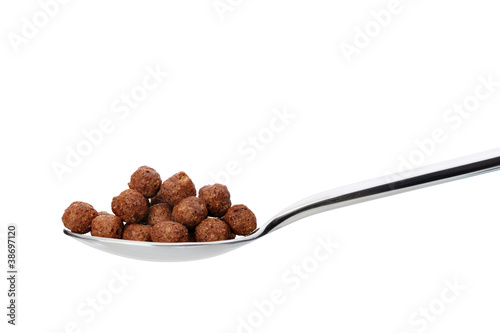 Foto: Chocolate cornflakes. A dry breakfast in a spoon. Chocolate cornflakes. A dry breakfast in a spoon.