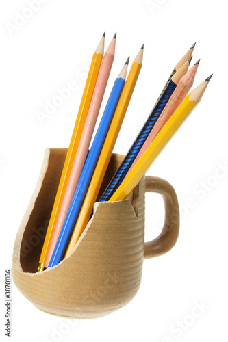 Photo: Pencils in Broken Mug Pencils in Broken Mug